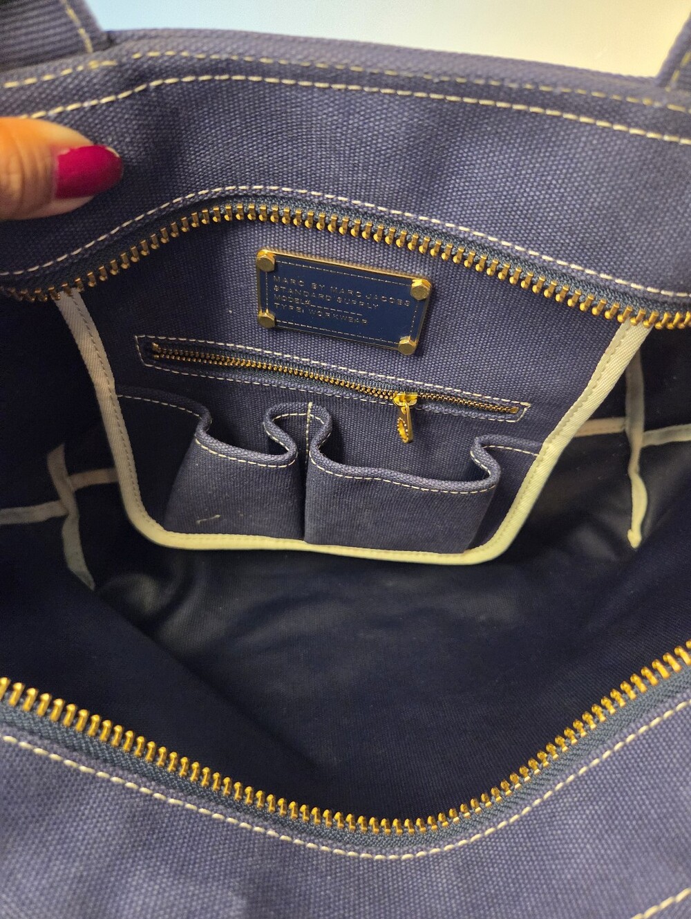 Marc by Marc Jacobs Navy Canvas Logo Tote - Picture 8 of 12